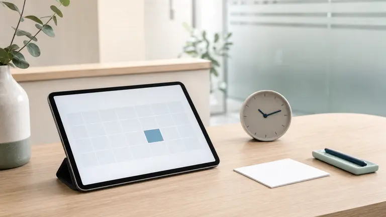 Calendrier simplifié sur une tablette et horloge dans un accueil médical